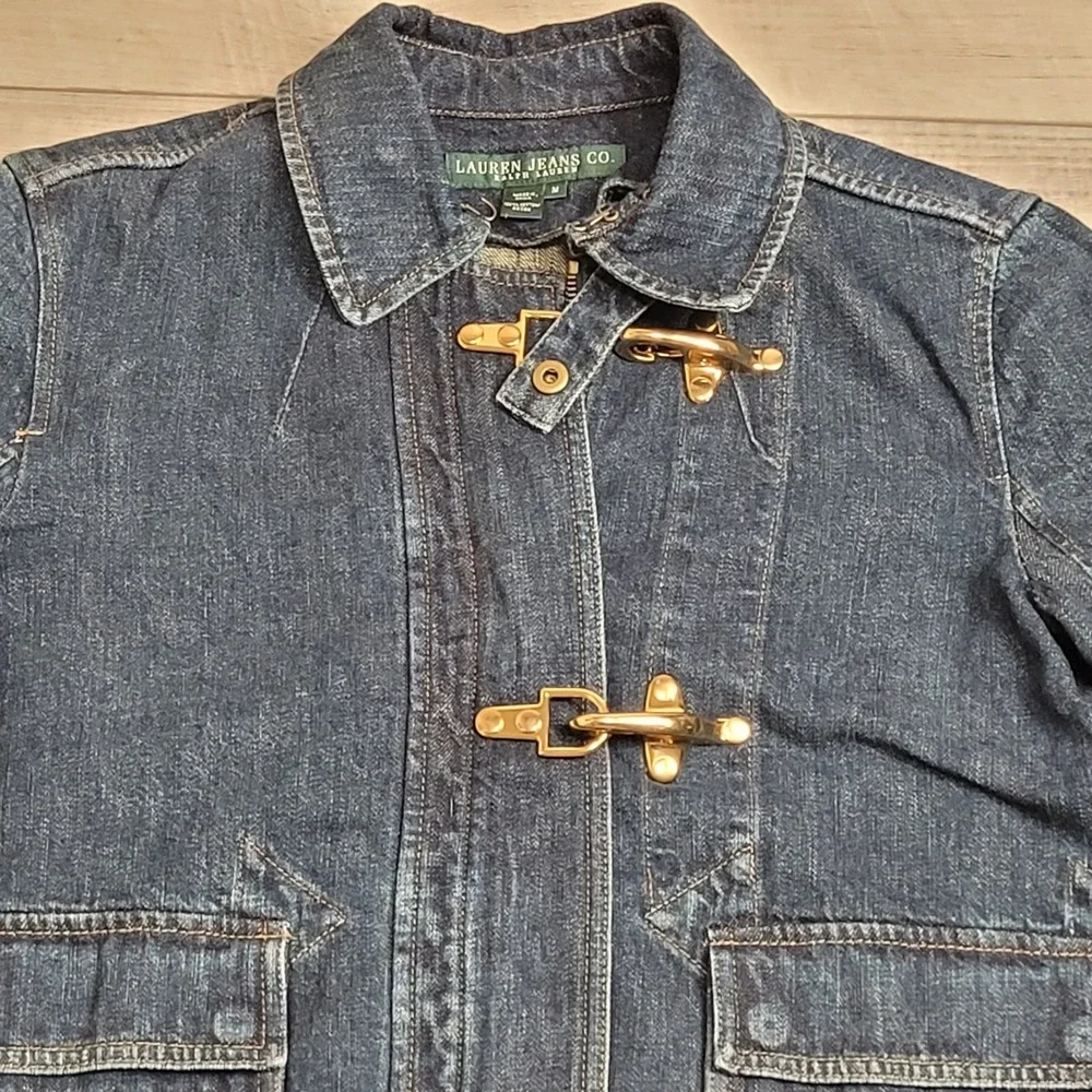 🐎Vintage Lauren Jeans Co Ralph Lauren Women M Blue Denim Fireman Jacket 90s Y2K - Picture 4 of 16